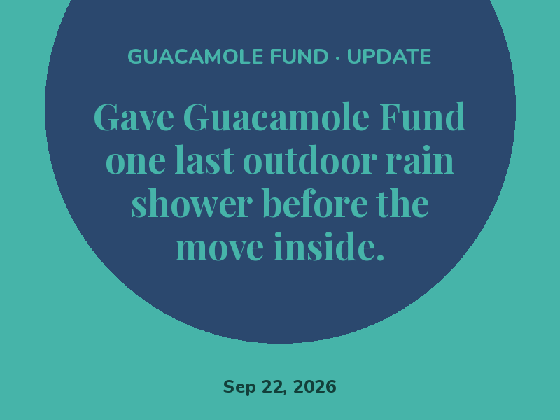Brought Guacamole Fund in from the porch. Summer vacation is over.